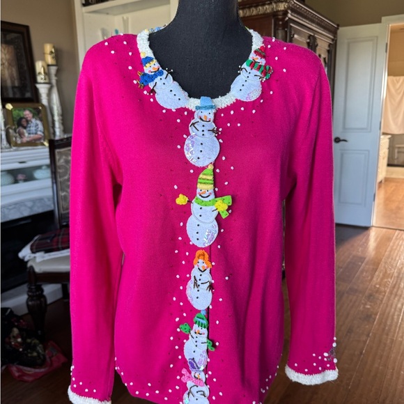 Berek Christmas Pink Snowman Cardigan‎